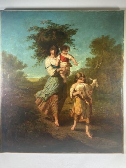 null 19th CENTURY ECOLE 

Peasant woman and her children on the road

Oil on canvas,...