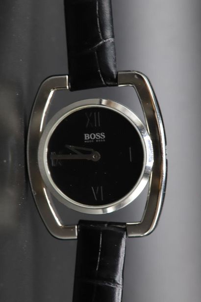 null HUGO BOSS, women's wristwatch, openworked steel case, black dial marked. Quartz...