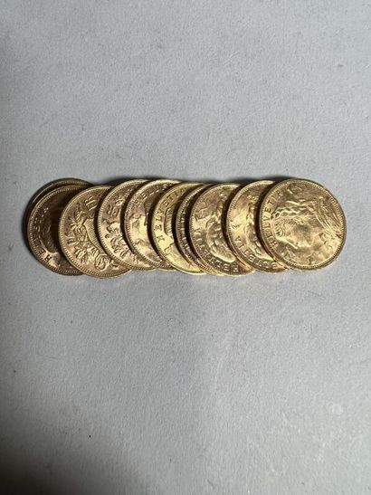 null 10 pieces of 20 Swiss francs in gold