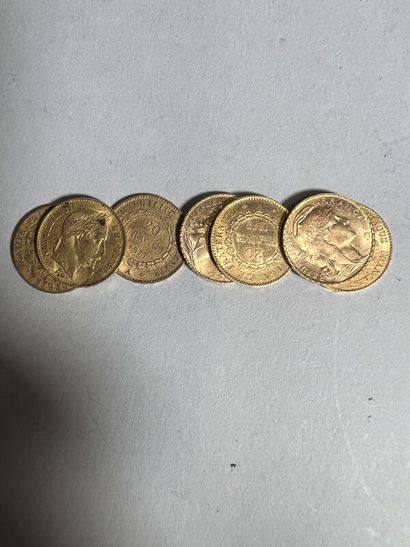 null 7 pièces de 20 frs en or