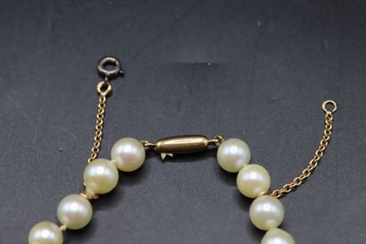 null Collier de perles (6 à 6.5 mm), fermoir or jaune 750 millièmes avec chainette...