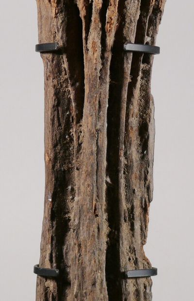 null Figure of a guard in hard and heavy wood with a weathered patina, with a ghostly...