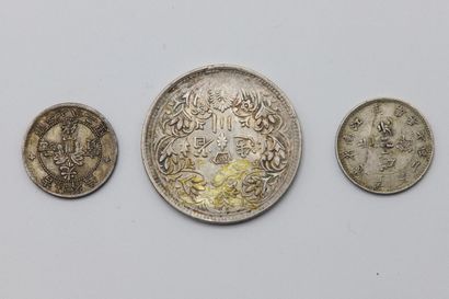 null CHINA and TIBET, Three silver coins: 2 divisional coins of the Chinese provinces...