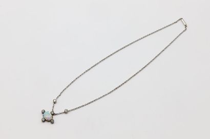 null Silver choker necklace, the chain set with two diamonds in closed setting and...