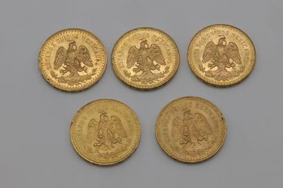 null Cinq pièces de 50 pesos en or jaune - 208,48 g 