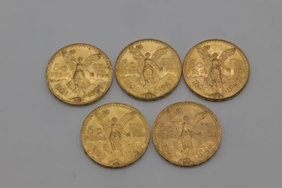 null Cinq pièces de 50 pesos en or jaune - 208,48 g 