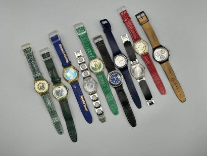 null SWATCH, ensemble de dix montres bracelets dont deux mouvements mécanique et...