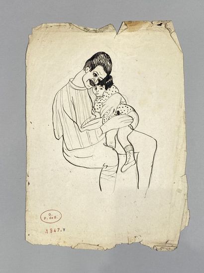 null Georges PREVERAUD DE SONNEVILLE (1889-1978)
Homme tenant un enfant 
Encre portant...