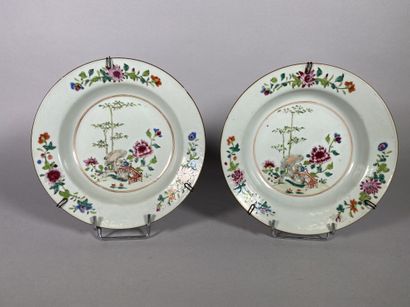null CHINA, Compagnie des Indes 
Pair of porcelain soup plates decorated with a garden,...