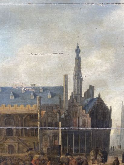 null Attribué à Gillis ROMBOUTS (1630 - 1672)
Vue de la place du marché à Haarlem
Panneau,...