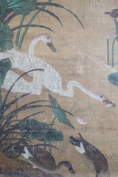 null CHINE - XIXe 
D'après Lü Ji (ca.1475-1503) : couple de cygnes dans une mare...