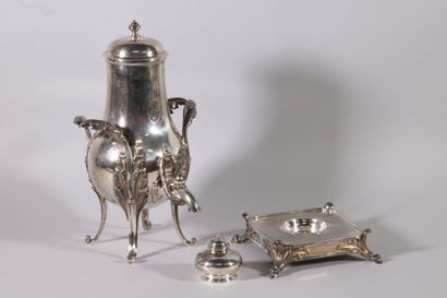 null Hot water fountain called "samovar" in silver, the plain baluster body monogrammed...