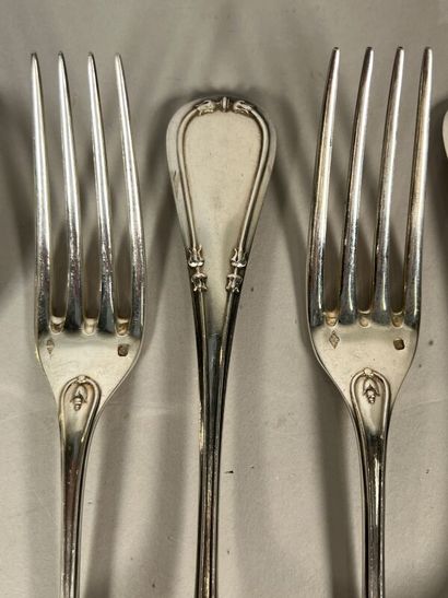 null Nine silver forks in the Louis XVI style
Marked Minerve 1st title / Goldsmith...