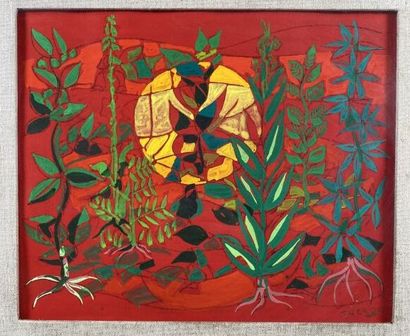 null Pierre THERON (1918 -1995)
Plants, sun on red background
Gouache
28 x 35 cm...