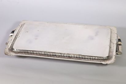 null Rectangular silver tray 84 zolotnik, with two handles, the plain center monogrammed...