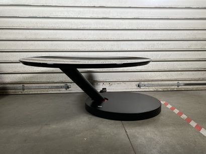 null Coffee table in black melamine wood, round top, swivel shaft with red ring,...