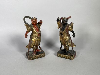 null ASIA 
Two lacquered and gilded wood divinities, the emaciated body on a base...
