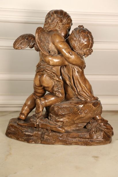 null Angelot and Love, 
Group in patinated terra cotta
H. 45 - L. 39 cm 
(Small ...