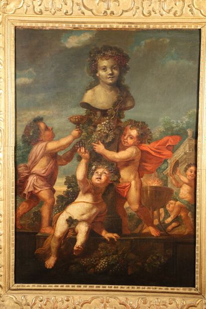null 18th century French school
Bacchanal 
Oil on canvas 
79,5 x 59 cm
(Lining)