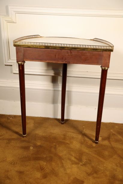 null Small mahogany veneered half-moon console table opening to two drawers in front,...
