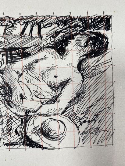 null Georges PREVERAUD DE SONNEVILLE (1889-1978)
Reclining Nude 
Ink with grid bearing...