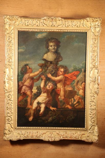 null École française XVIIIe
Bacchanales 
Huile sur toile 
79,5 x 59 cm
(Rentoila...