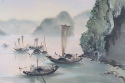 null Nguyen Huyen - XXe
Paysage vietnamien
Peinture sur soie
Signée en bas à gauche...