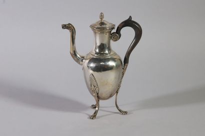 null Selfish silver jug of baluster form with frieze of string and pearls, the lid...
