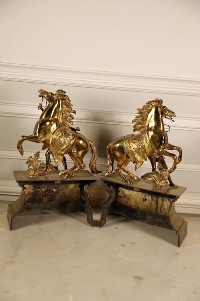 null Guillaume COUSTOU (1677-1746) d'après,
Chevaux de Marly,
Deux sujets en bronze...