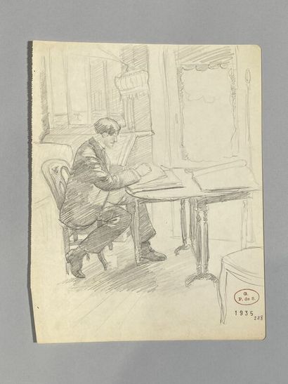 null Georges PREVERAUD DE SONNEVILLE (1889-1978)
Man Reading 
Graphite drawing stamped...