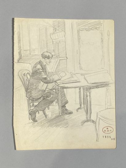 null Georges PREVERAUD DE SONNEVILLE (1889-1978)
Homme à la lecture 
Dessin à la...