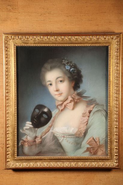 null Ecole française XVIIIe 
Portrait de jeune fille au masque
Pastel
56 x 46 cm