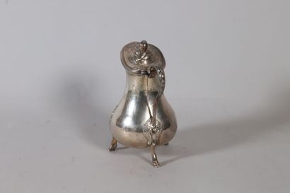 null Silver selfish coffee pot, the baluster body with engraved decoration of laurels...