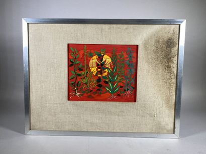null Pierre THERON (1918 -1995)
Végétaux, soleil sur fond rouge
Gouache
28 x 35 cm...