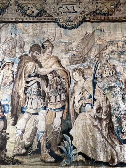 null Large and beautiful fine tapestry representing the meeting of Alexander the...