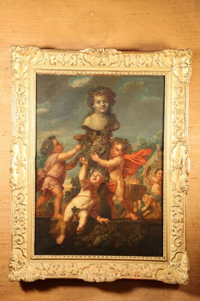null 18th century French school
Bacchanal 
Oil on canvas 
79,5 x 59 cm
(Lining)