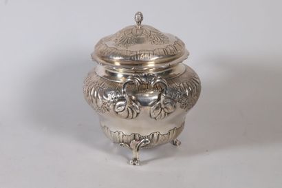 null Covered silver sugar bowl, the round body of baluster form, with decoration...