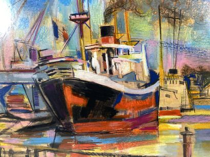 null Robert VALLET (1907-1993)
Le port 
Technique mixte (huile, encre et pastel)...