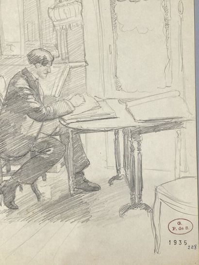 null Georges PREVERAUD DE SONNEVILLE (1889-1978)
Man Reading 
Graphite drawing stamped...