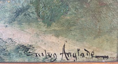 null Gaston ANGLADE (1854-1919)
Paysage aux vaches
Huile sur toile signée en bas...