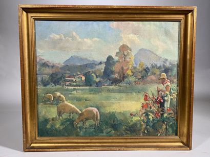 null Guillaume DULAC (1868/83-1929)
Paysage aux moutons et à la bergère
Huile sur...