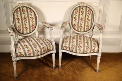 Pair of armchairs with medallion backs topped...