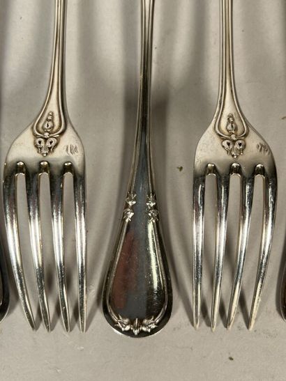 null Nine silver forks in the Louis XVI style
Marked Minerve 1st title / Goldsmith...