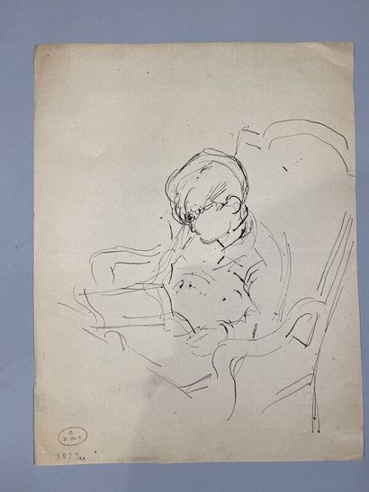 null Georges PREVERAUD DE SONNEVILLE (1889-1978)
Enfant endormi sur un fauteuil 
Encre...