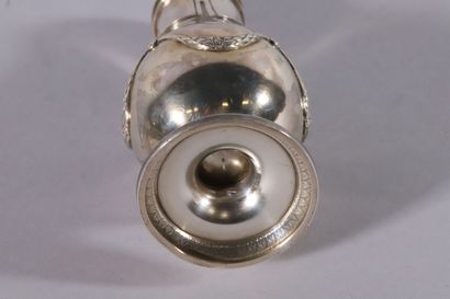 null Bottle sprinkler silver baluster decorated with garlands and frets, the cap...