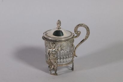 null Mustard pot in silver, setting decorated with bacchantes, palmettes and friezes...