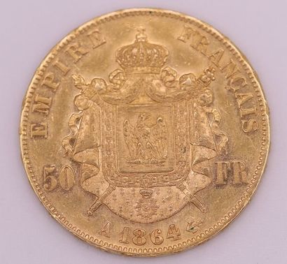 null Napoleon III. 50 Francs or tête laurée 1864 A Paris. 16,14 g. 
TTB+.