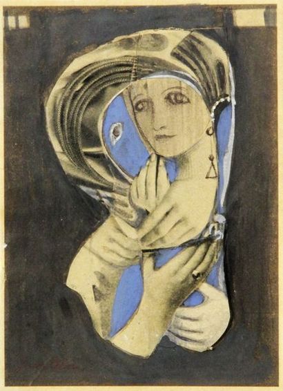 null Jean OLIN – né en 1894 PORTRAIT Gouache signée en bas à gauche. 15 x 11