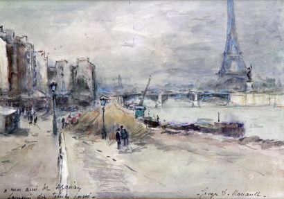 null Georges Dominique ROUAULT – 1904-2002 PARIS, LES QUAIS ET LA TOUR EIFFEL Aquarelle...
