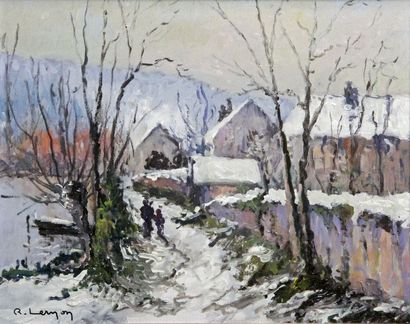 null René Jacques LERNON – né en 1921 NEIGE EN EURE Huile sur toile signée en bas...